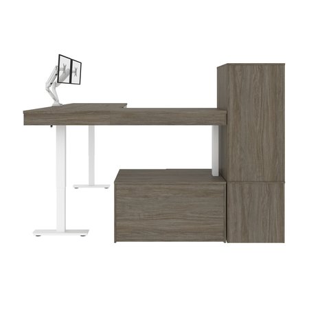 Bestar Bestar Viva 72W L-Shaped Standing Desk with Dual Monitor Arm and Storage in walnut grey & white 19853-35